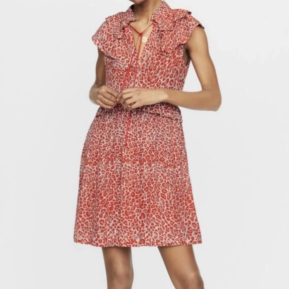 Maje chiffon leopard print orange dress - Picture 1 of 9